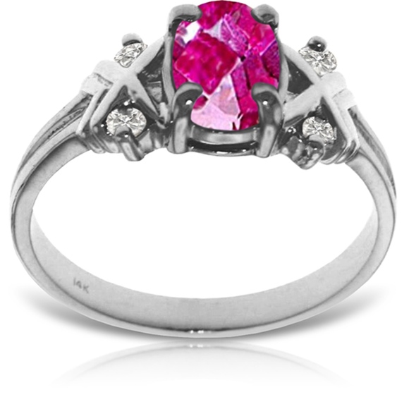 14K. SOLID GOLD RING WITH DIAMONDS & PINK TOPAZ - Picture 2 of 4